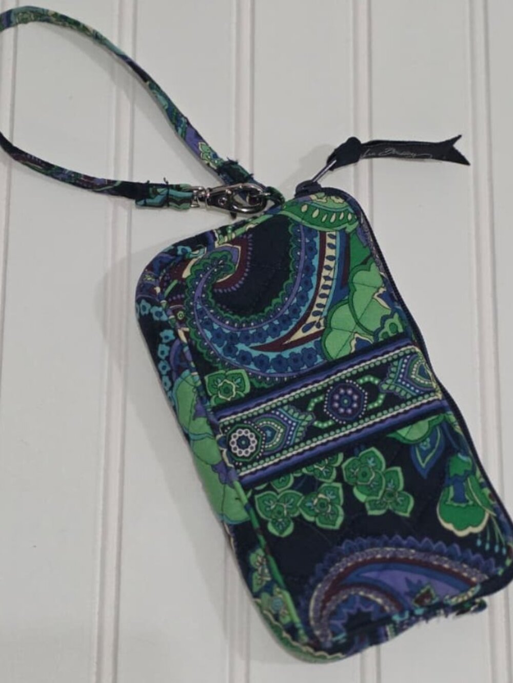 Vera Bradley Blue Rhapsody paisley print RFID wristlet wallet.